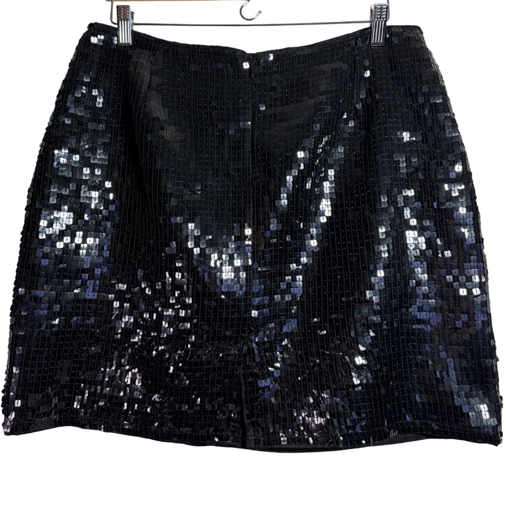 Boston Proper Black Sequin Lined Mini Skirt Party Occasion Festive Dance Size 12 - Picture 3 of 11